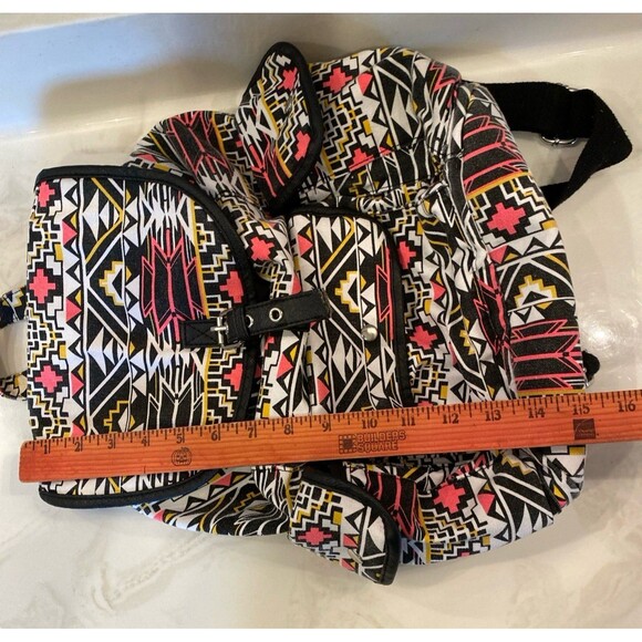 Aztec Backpack Tribal Print Canvas Cotton Multiple Pockets Adjustable Straps - Picture 8 of 9